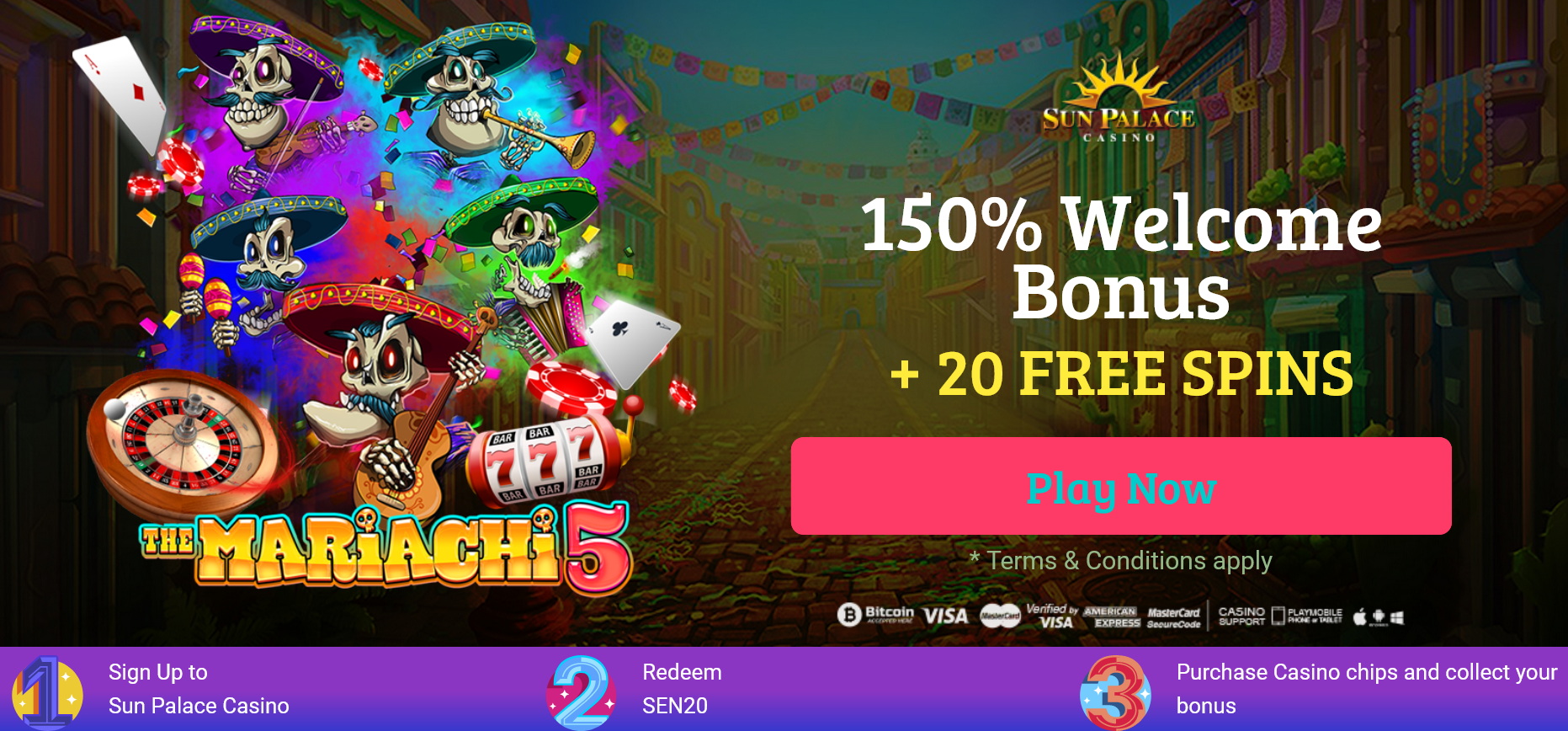 150% Welcome Bonus + 20 FREE SPINS