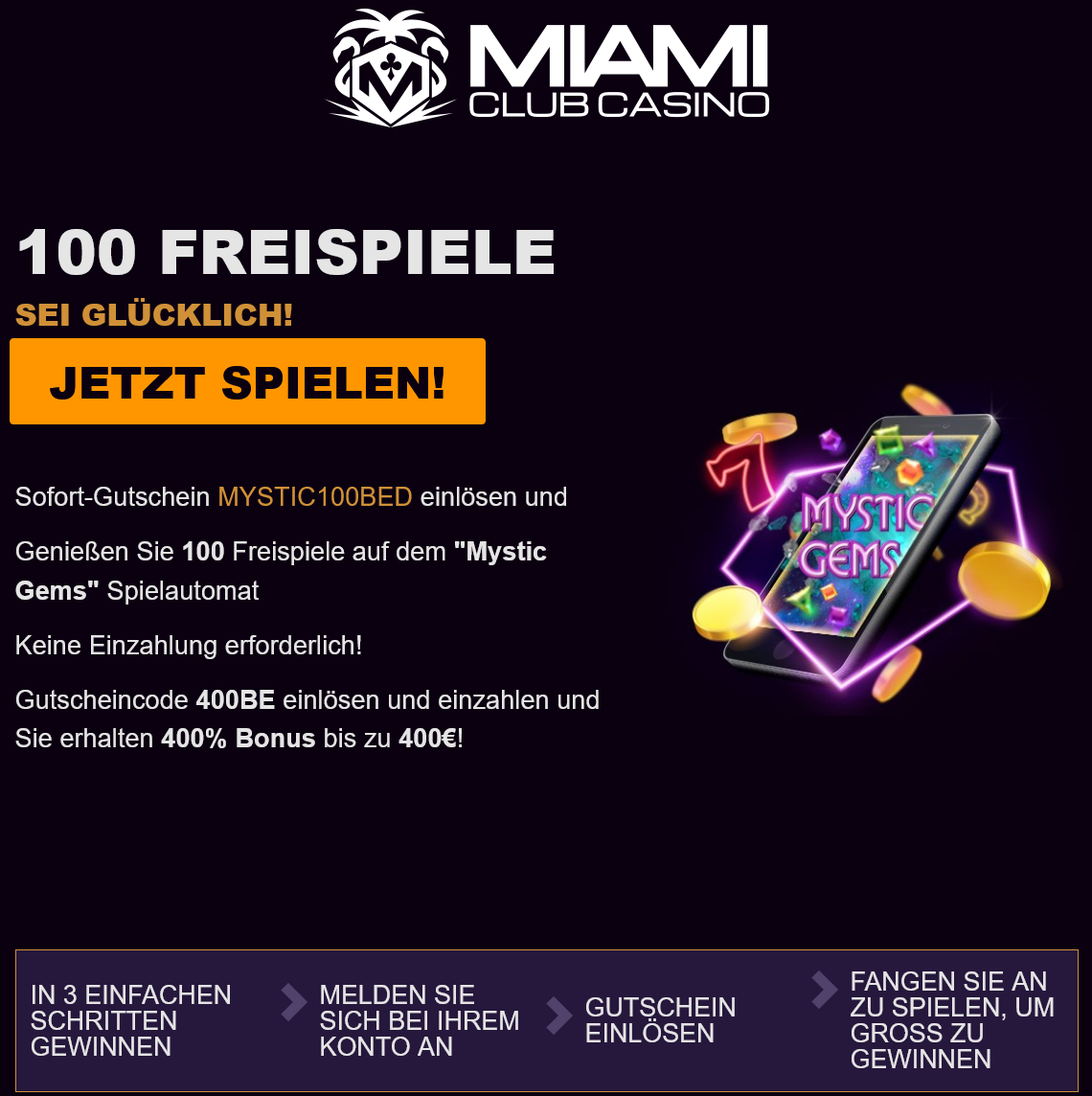 Miami Club BE 100
                                              Free Spins