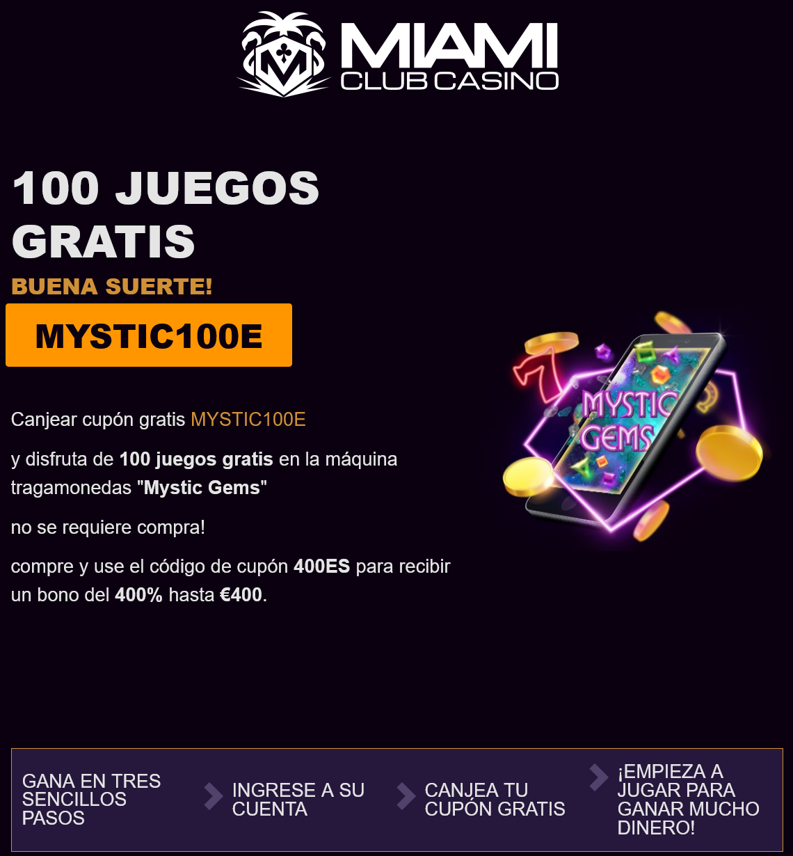 Miami Club
ES 100 Free Spins Miami Club
ES 100 Free Spins